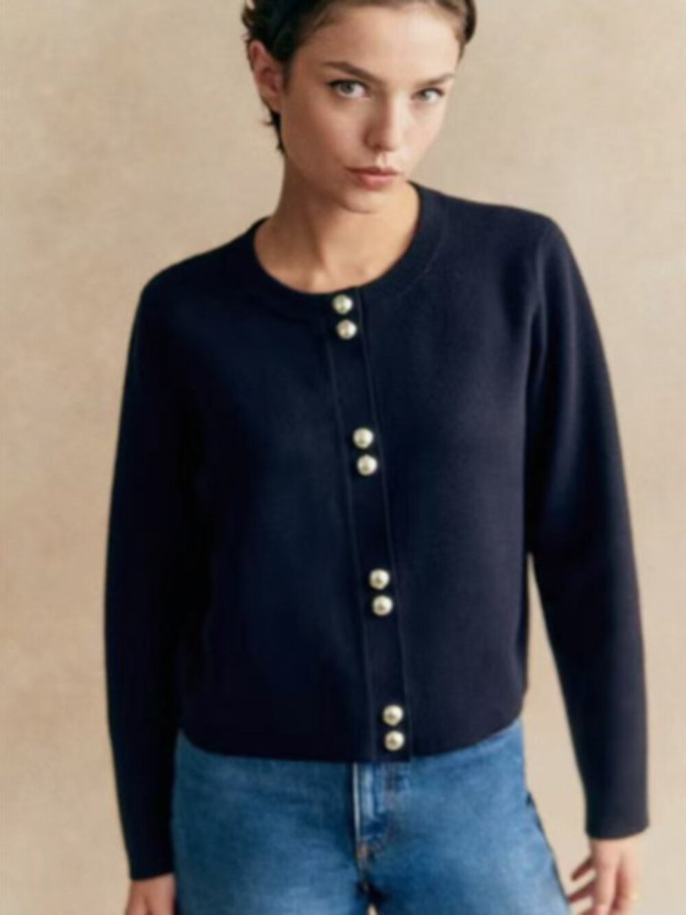 Sezane Agathe Cardigan, Navy, size XS 100% Merino Wool NWOT